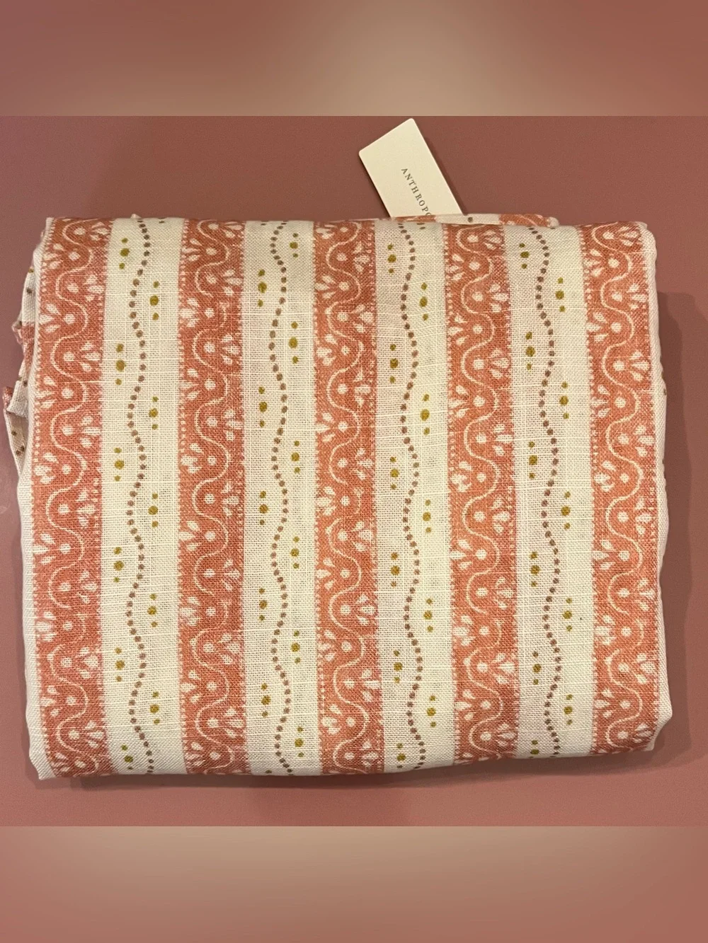 Anthropologie Ivy Cotton Striped Cafe Curtain, Set of 2, Coral